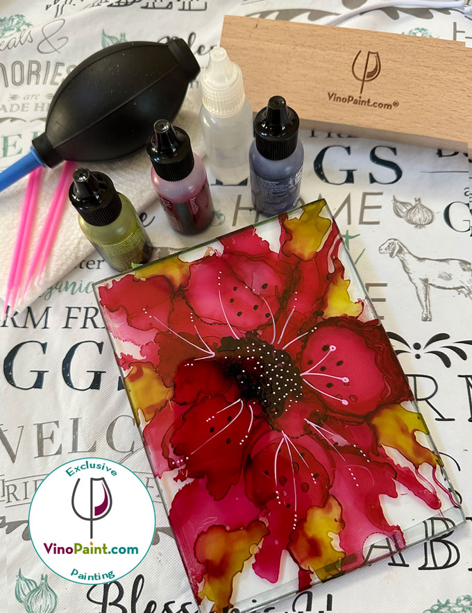VinoPaint Exclusive - Crimson Splash Burst Alcohol Ink Floral Painting!